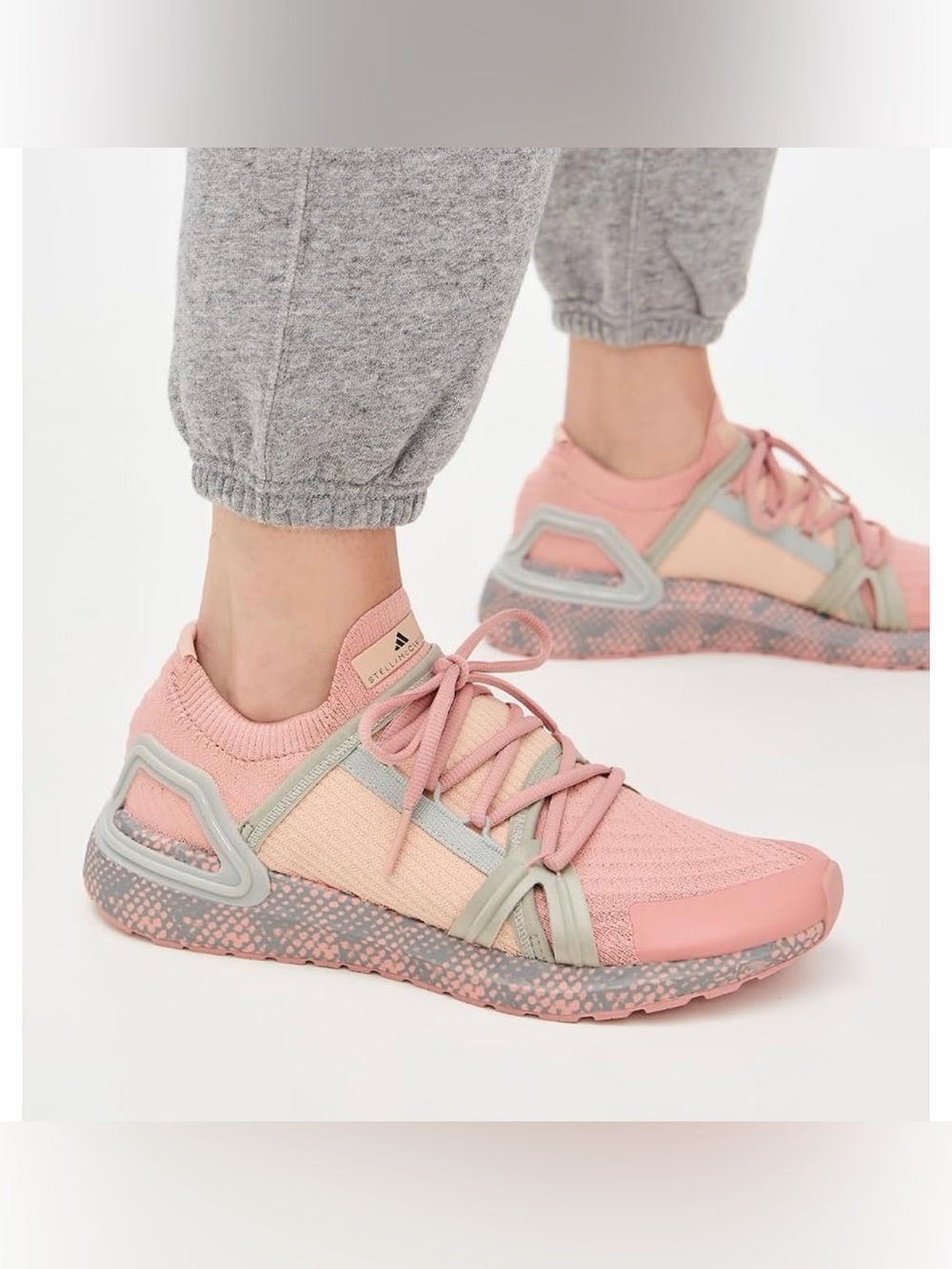 adidas Women’s Pink and Light Gray Knit Athletic Sneakers